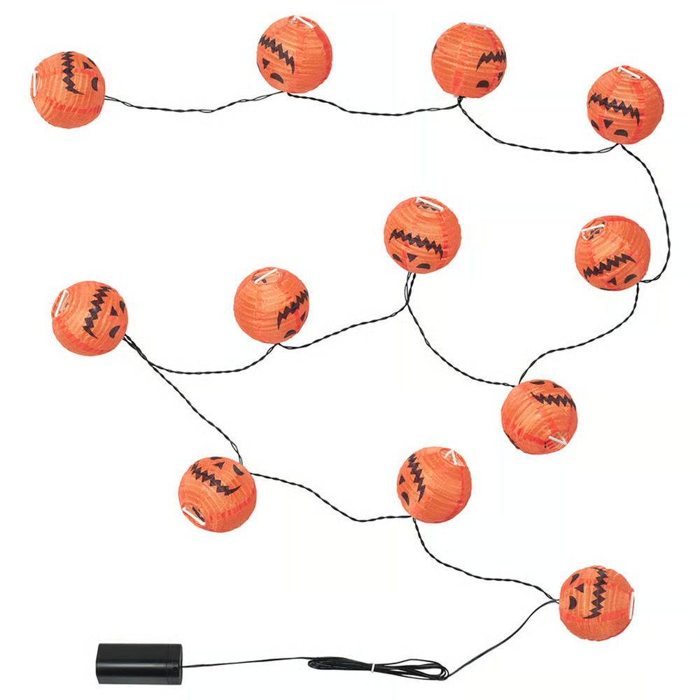 IKEA KUSTFYR LED String Light W/ 12 Lights, Pumpkin/Battery Operated Outdoor NEW